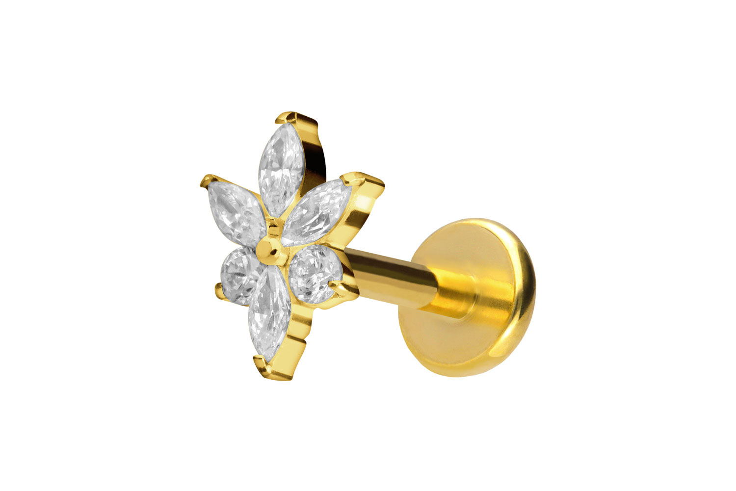 Titan Labret Piercing mit Push Fit KRISTALLBLUME